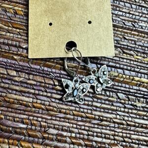 BOGO FREE VTG SILVER BLACK CRYSTAL BUTTERFLY EARRINGS